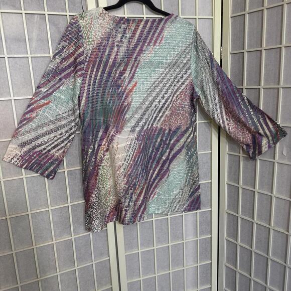 Soft Surroundings Boho Multi Mixed Print Geometric Knit Blouse Size M NWT - Picture 2 of 12